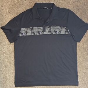 Travis Mathew Black Polo with Horizontal Palm Print Big And Tall XXL